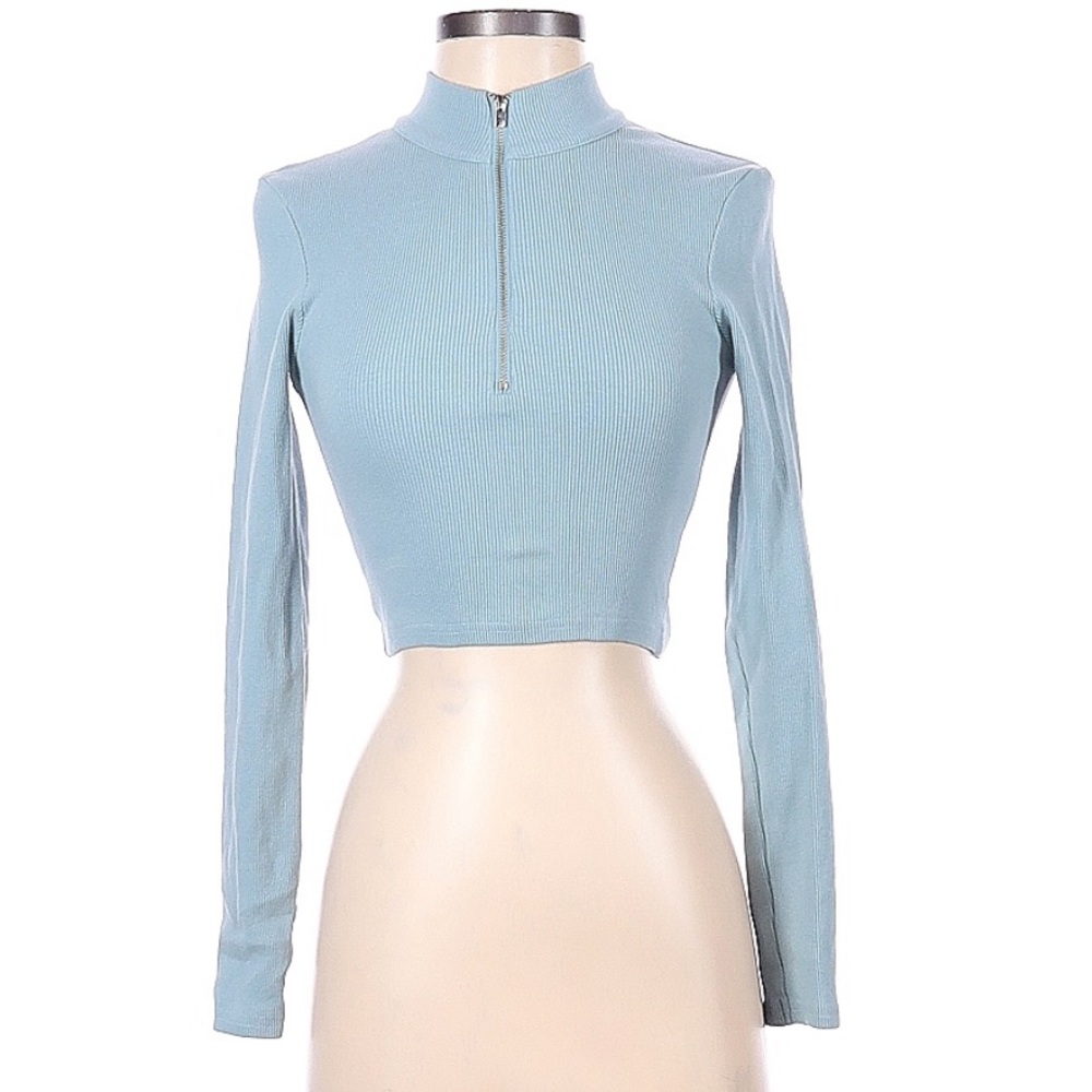 Zara Sky Blue Long Sleeve Crop Top
